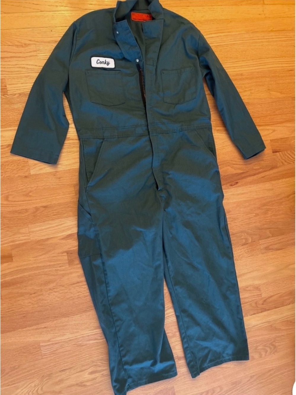 Vintage Men's Green Work Coverall Jumpsuit - Conky Patch size 44